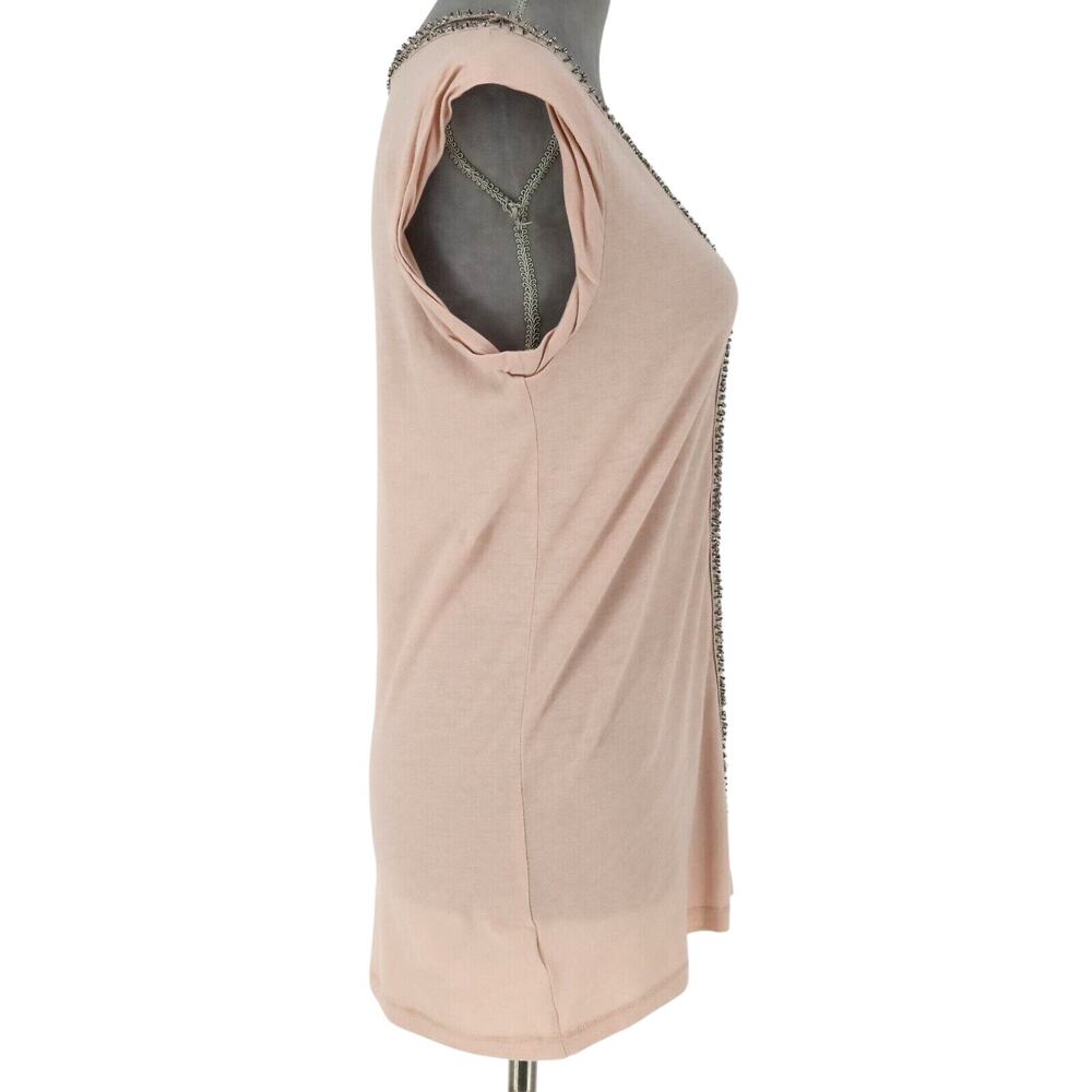 Loft Top Womens Medium Pale Pink Blouse Rhinestones Stretch Knit T-shirt Coastal - Picture 12 of 12